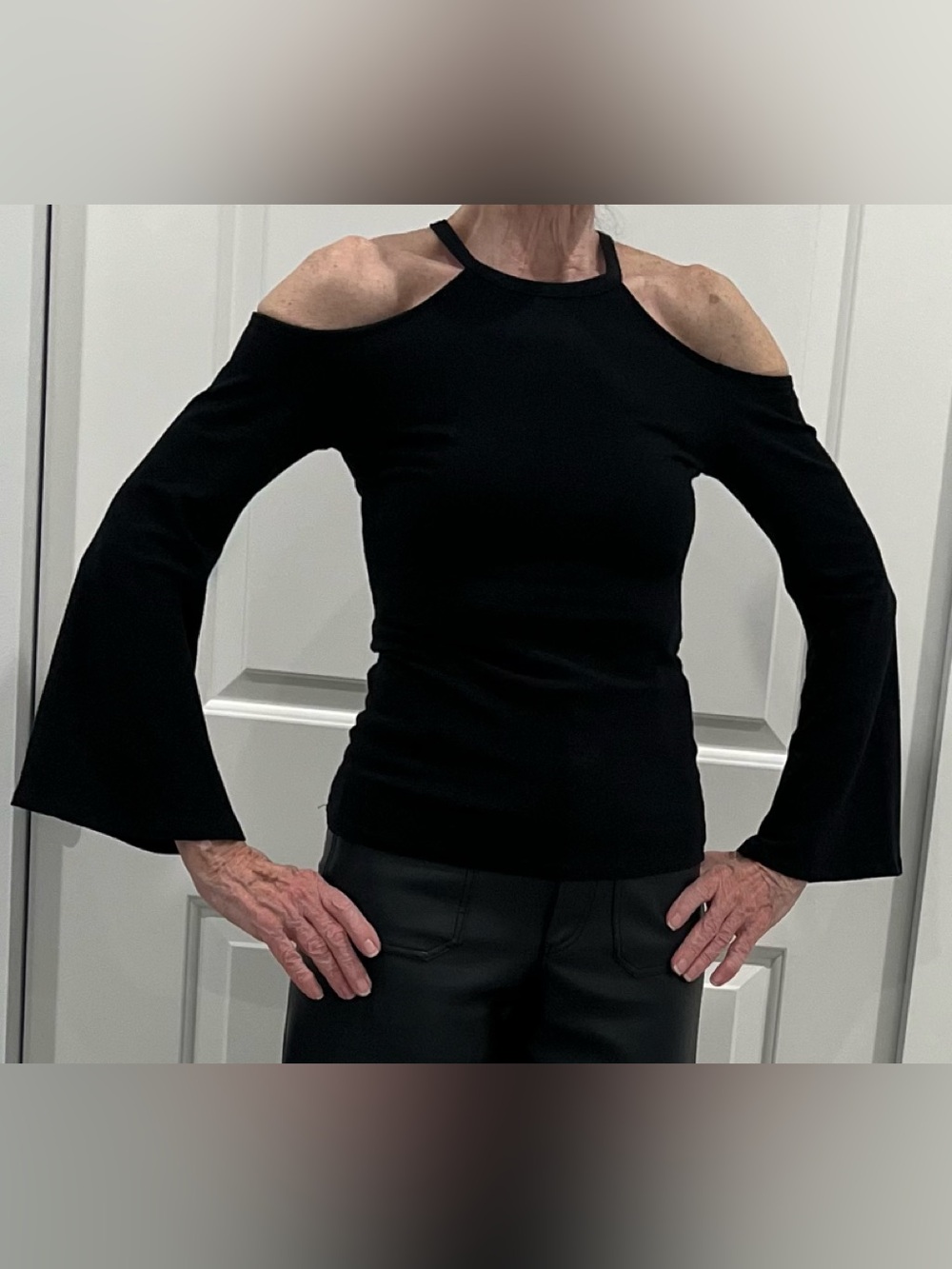 BOSTON PROPER Black Cold-Shoulder Top, Size XXS